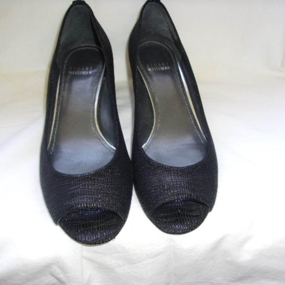Stuart Weitzman Black Leather Peep Toe Shoes 7M